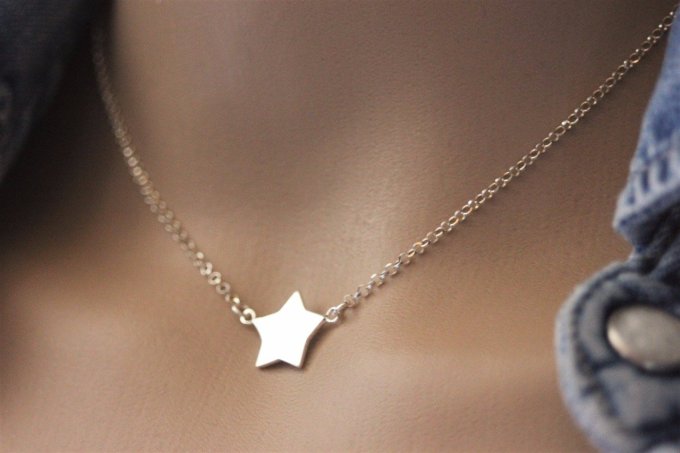 Collier argent massif connecteur étoile  à graver