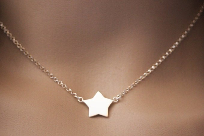 Collier argent massif connecteur étoile  à graver