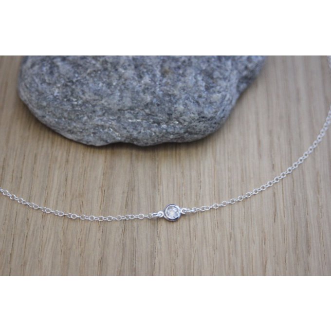 Collier argent massif connecteur argent et zircon