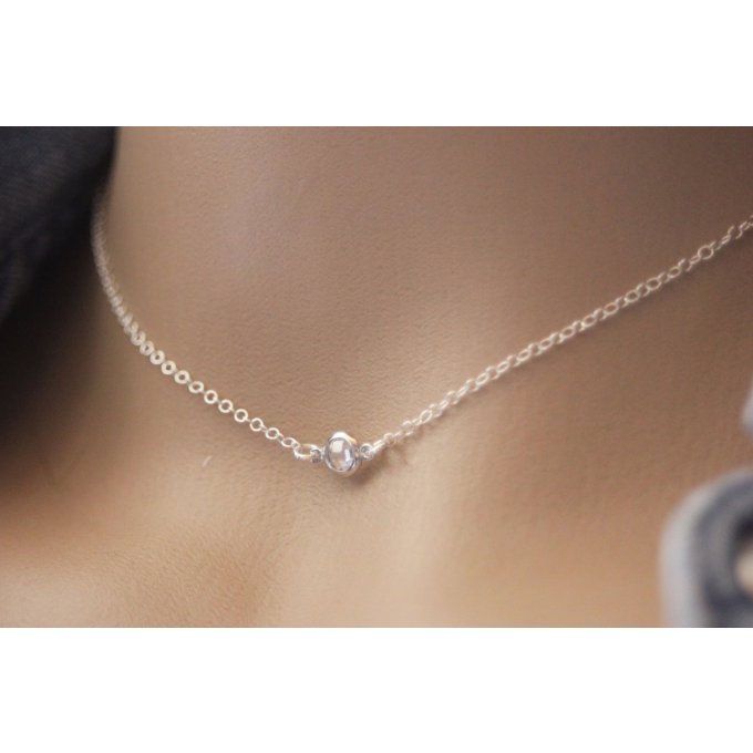 Collier argent massif connecteur argent et zircon