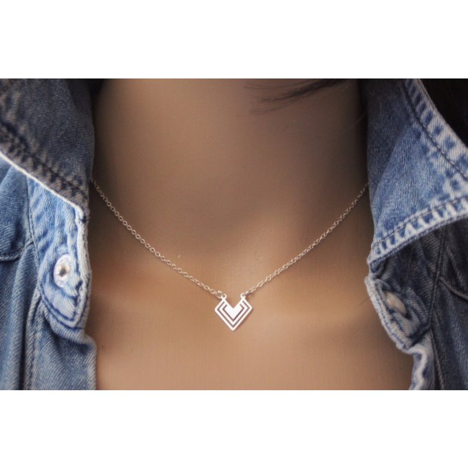 Collier argent massif pendentif géométrique