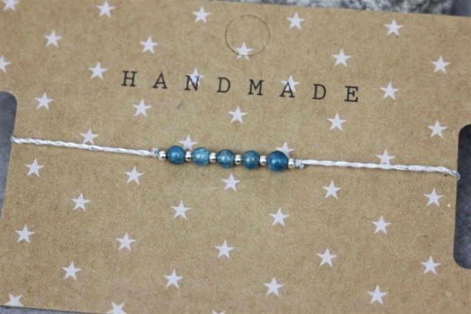 Bracelet cordon perles apatite et argent massif