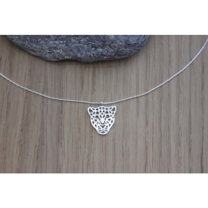 Collier en argent massif pendentif léopard