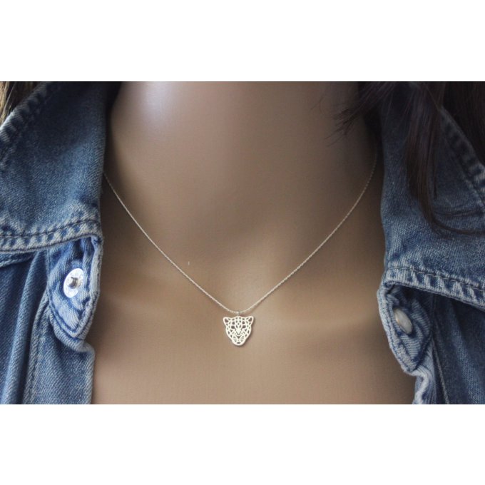 Collier en argent massif pendentif léopard