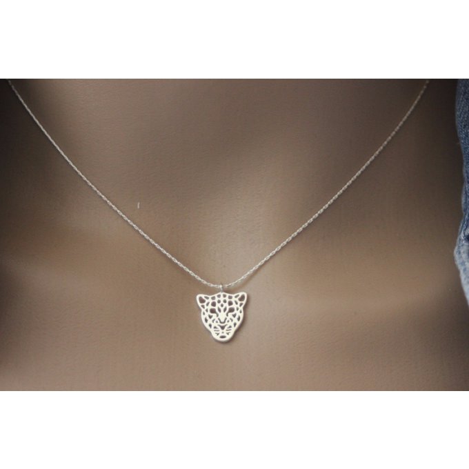 Collier en argent massif pendentif léopard