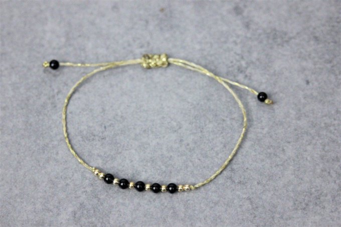 Bracelet cordon perles onyx noir et or gold filled
