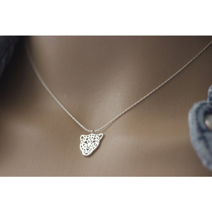 Collier en argent massif pendentif léopard