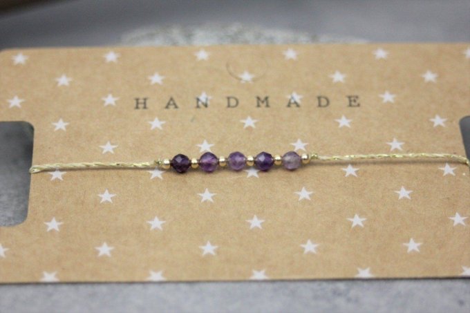 Bracelet cordon perles améthyste et or gold filled
