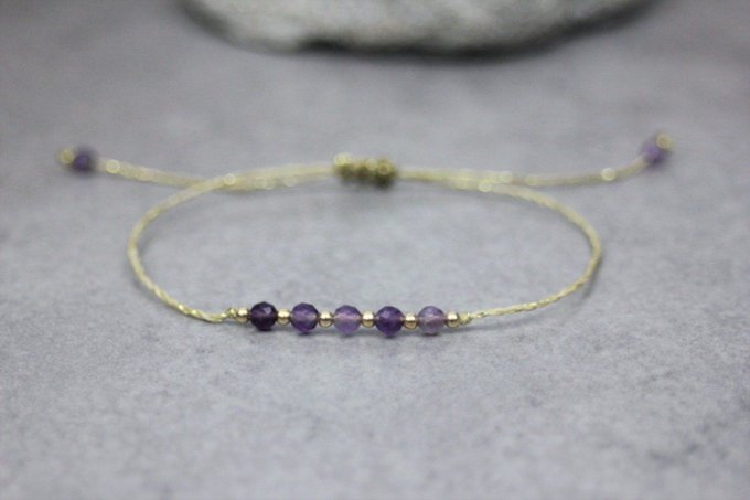 Bracelet cordon perles améthyste et or gold filled