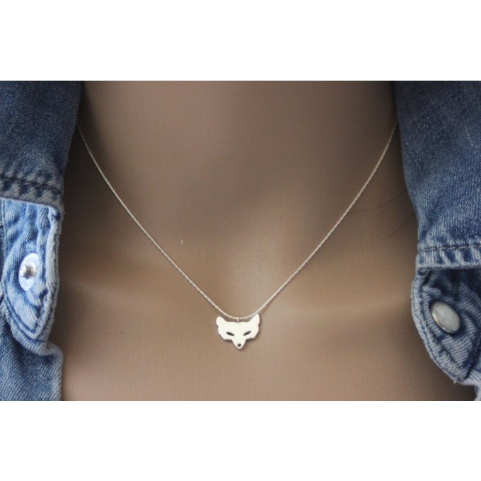 Collier en argent massif pendentif renard