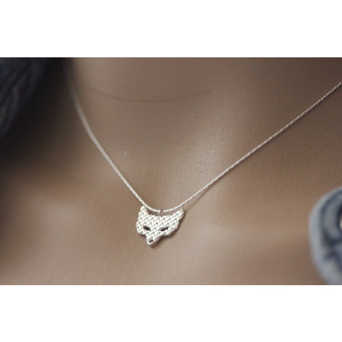 Collier en argent massif pendentif renard