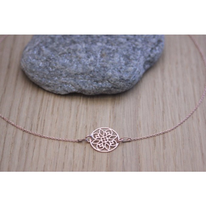 Collier or rose pendentif rosace - collier mandala