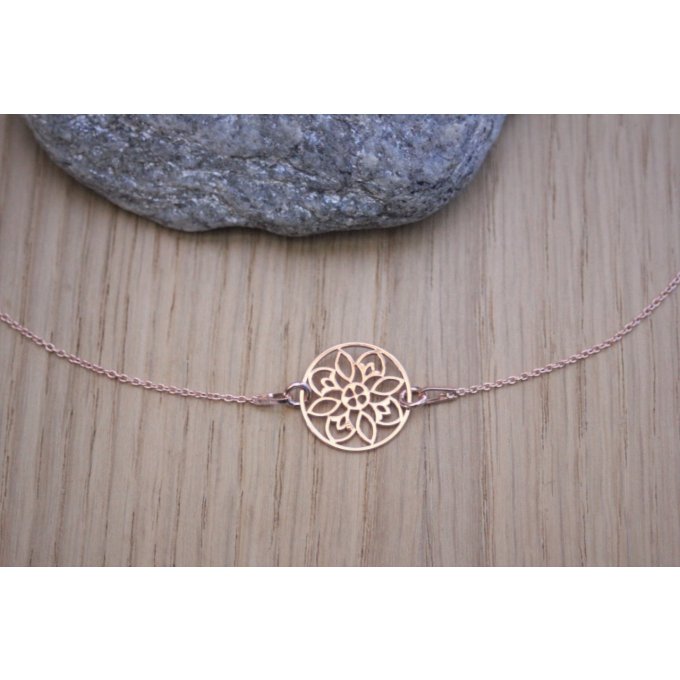 Collier or rose pendentif rosace - collier mandala