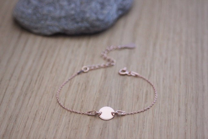 Bracelet or rose médaille ronde à graver
