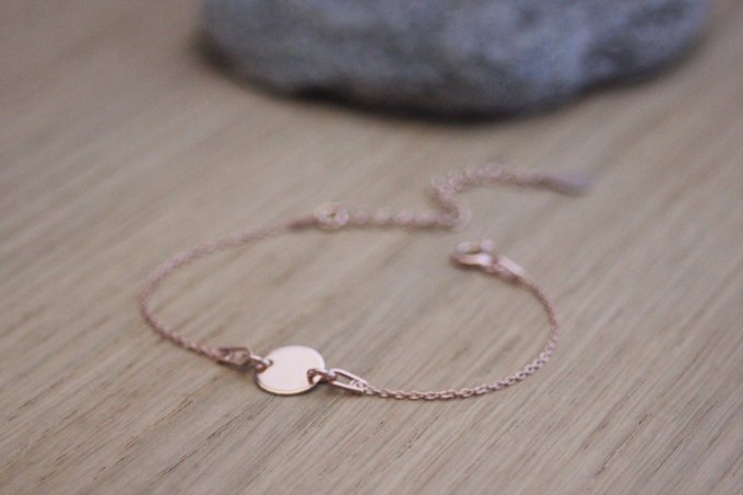 Bracelet or rose médaille ronde à graver