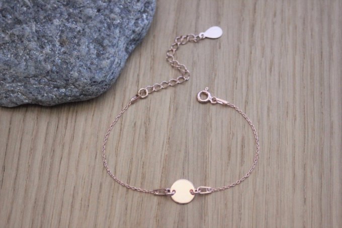 Bracelet or rose médaille ronde à graver