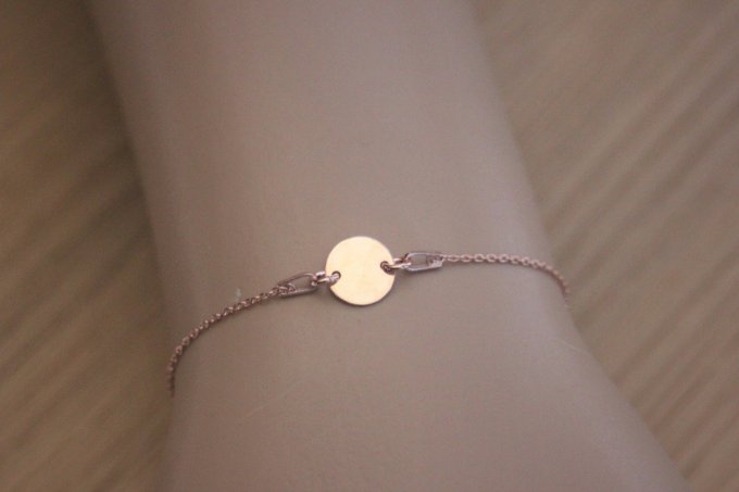 Bracelet or rose médaille ronde à graver