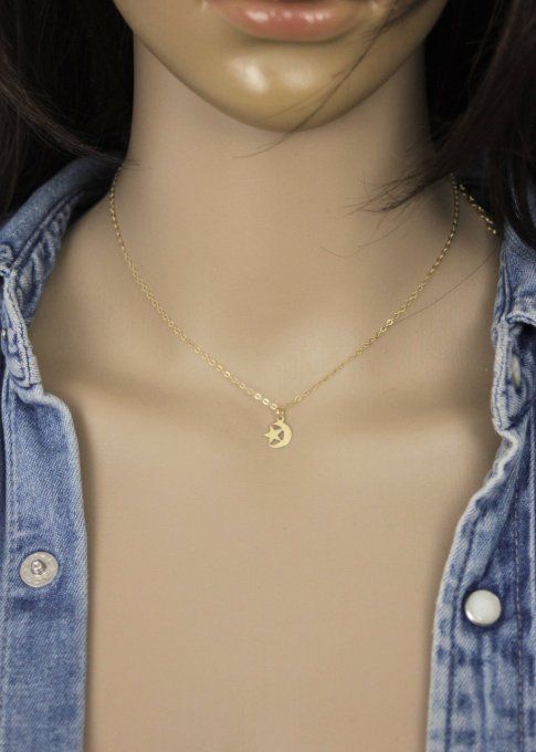 Collier pendentif étoile et lune en or Gold Filled 