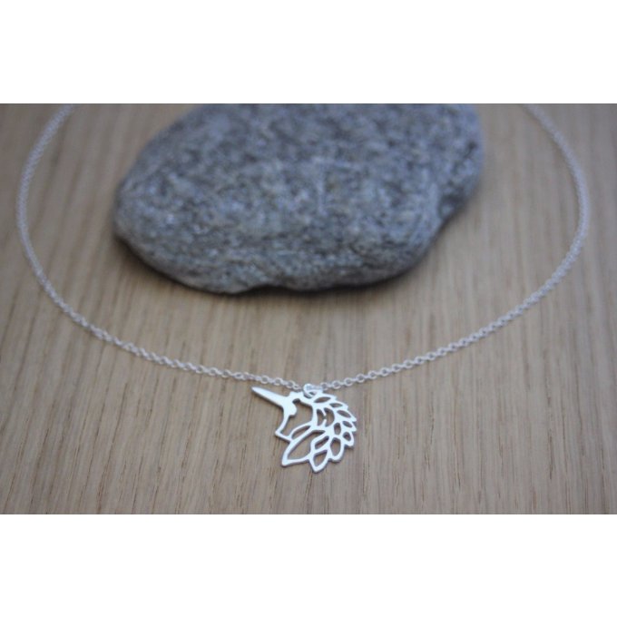 Collier argent massif pendentif licorne