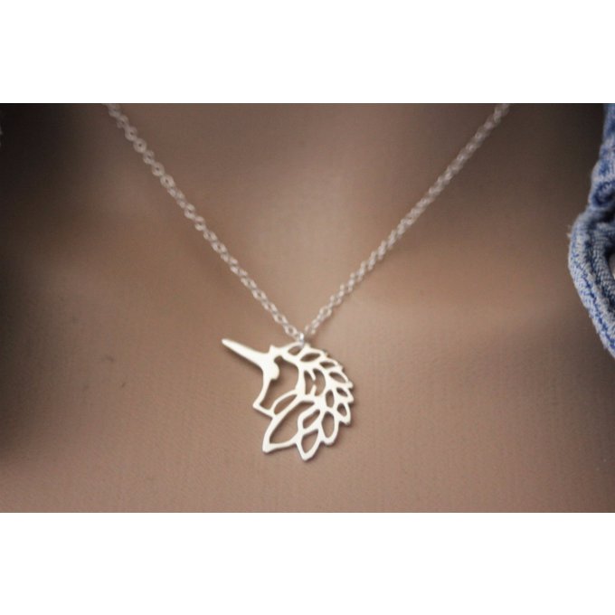 Collier argent massif pendentif licorne