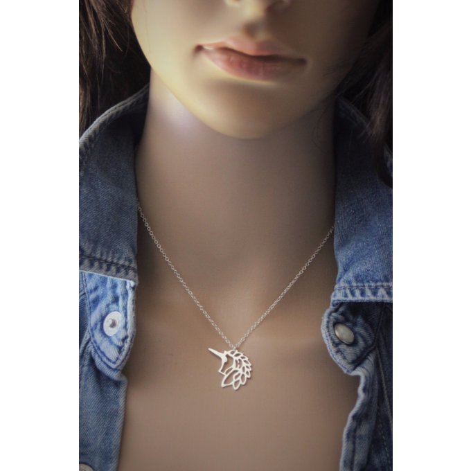 Collier argent massif pendentif licorne