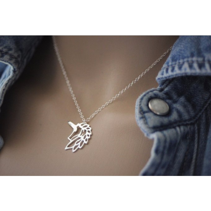 Collier argent massif pendentif licorne