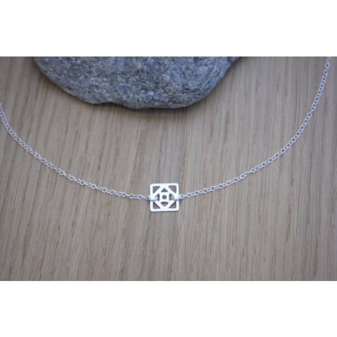 collier géométrique argent massif