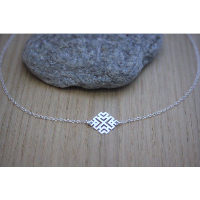 Collier argent massif pendentif ethnique géométrique