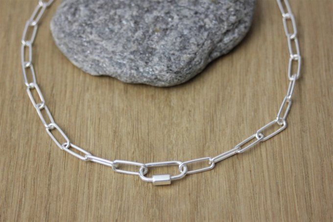 Collier chaine rectangle XL en argent massif fermoir à visser