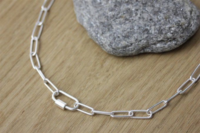 Collier chaine rectangle XL en argent massif fermoir à visser