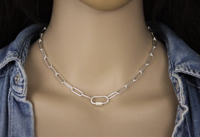 Collier chaine rectangle XL en argent massif fermoir à visser