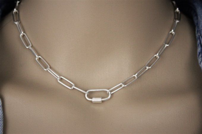 Collier chaine rectangle XL en argent massif fermoir à visser