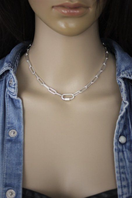 Collier chaine rectangle XL en argent massif fermoir à visser