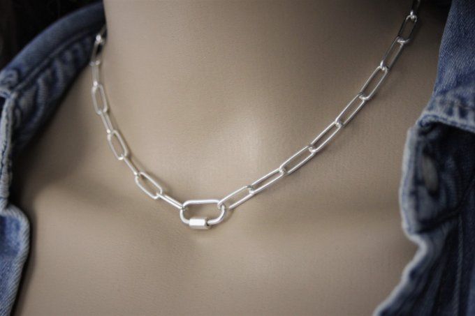 Collier chaine rectangle XL en argent massif fermoir à visser