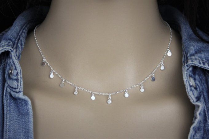 Collier argent massif petites pastilles et zircons