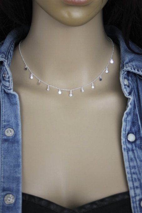 Collier argent massif petites pastilles et zircons