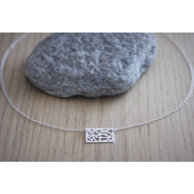 Collier argent massif breloque rectangle ajouré