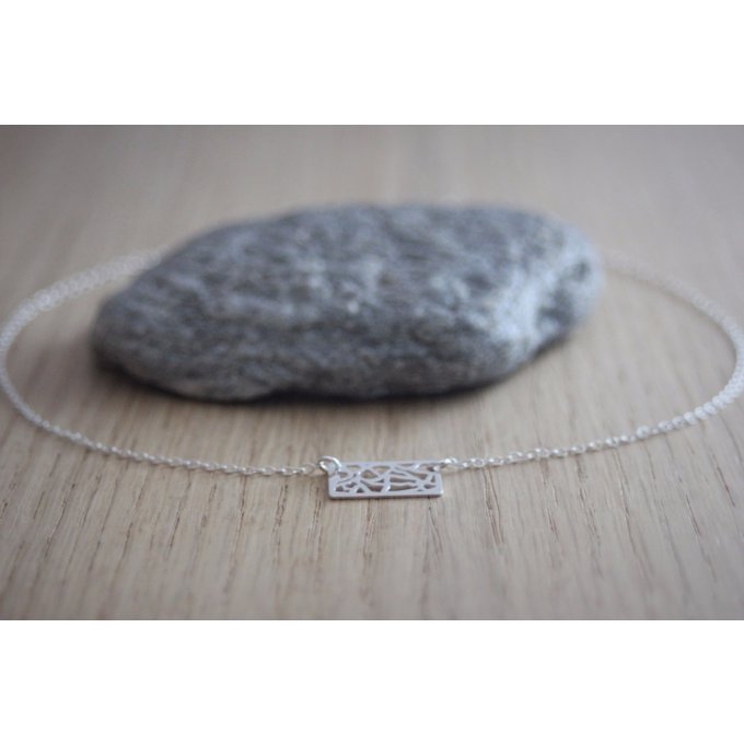 Collier argent massif breloque rectangle ajouré