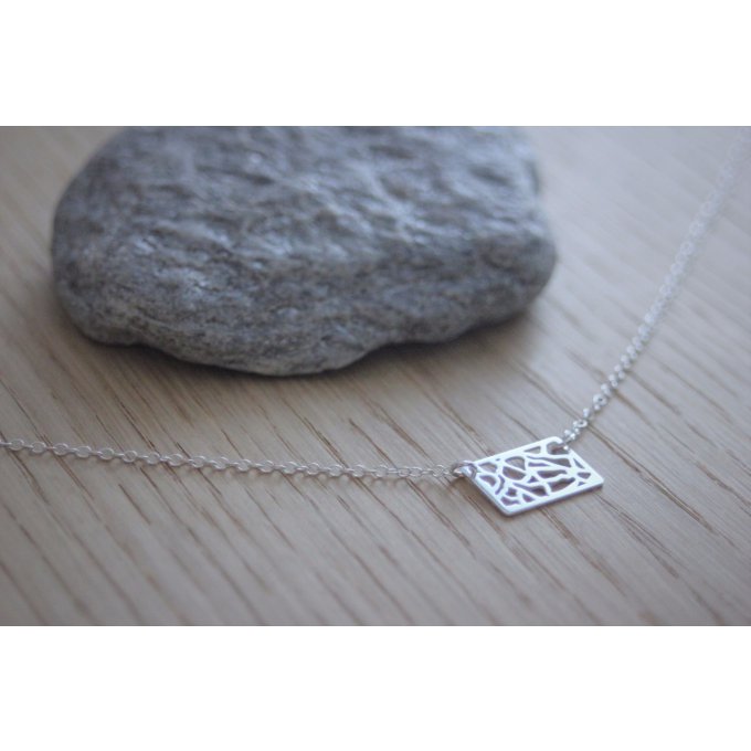 Collier argent massif breloque rectangle ajouré