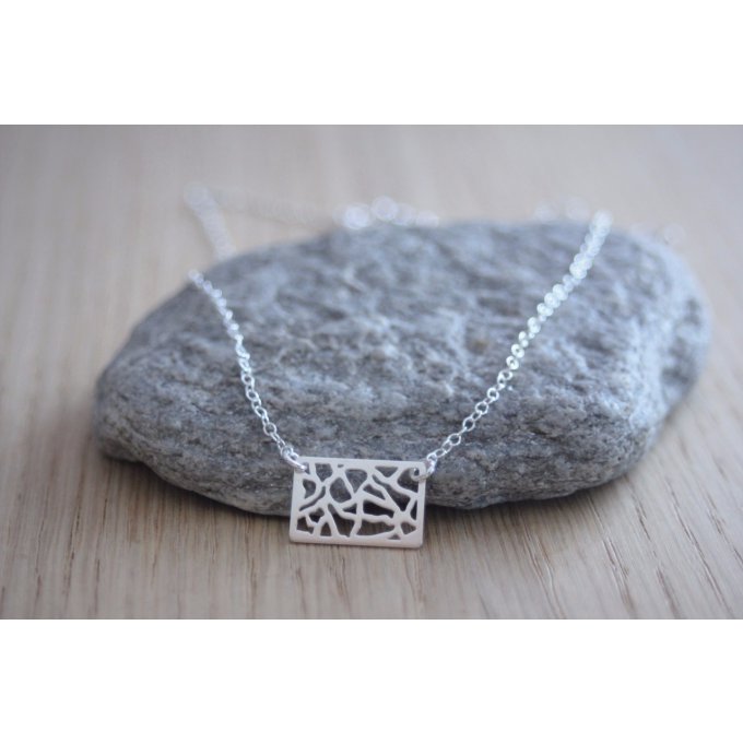 Collier argent massif breloque rectangle ajouré