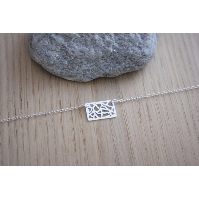 Collier argent massif breloque rectangle ajouré