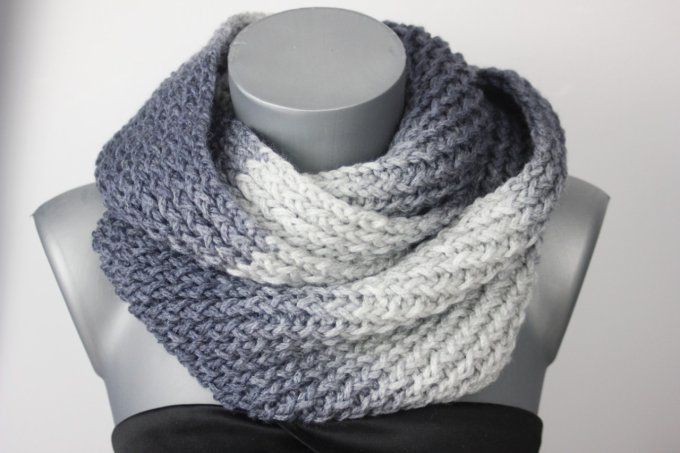 Echarpe Snood en laine bleu acier et gris