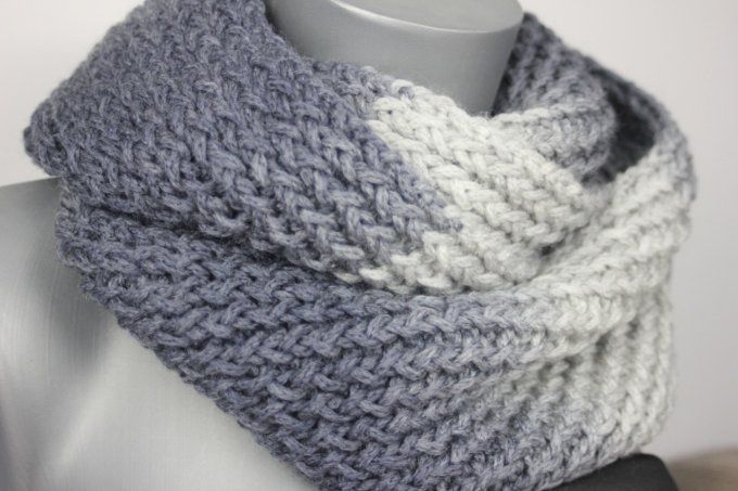 Echarpe Snood en laine bleu acier et gris