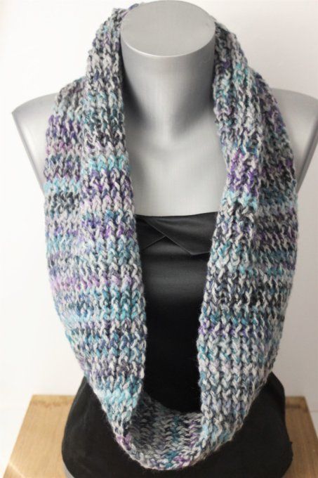 Echarpe Snood en laine dégradé de gris, bleu et violet