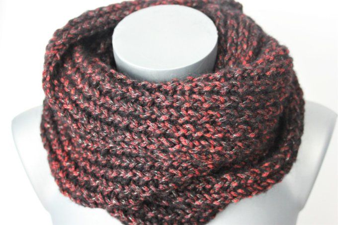 Echarpe Snood laine noir et rouge 