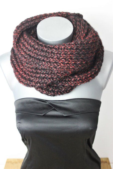 Echarpe Snood laine noir et rouge 