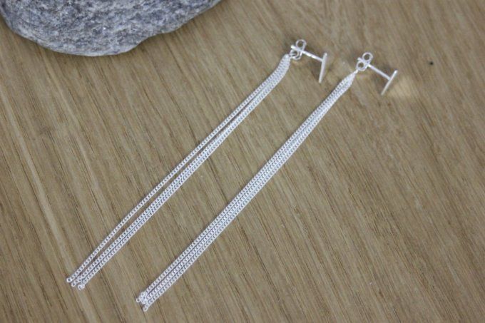 Boucles d'oreilles argent massif triangle et 3 chainettes 