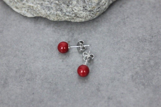 Boucles d'oreilles en corail rouge et argent massif