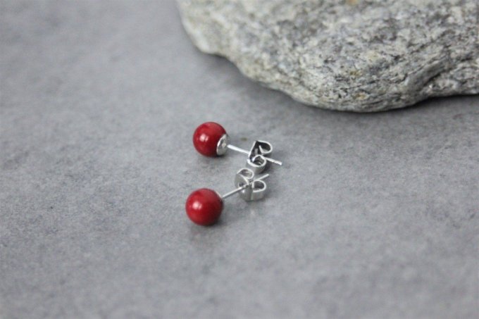 Boucles d'oreilles en corail rouge et argent massif