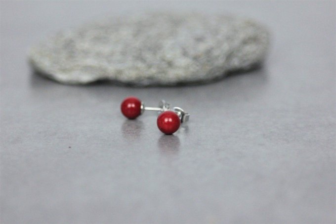 Boucles d'oreilles en corail rouge et argent massif